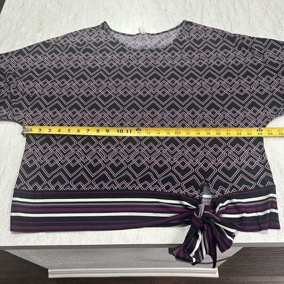 Perseption Women's 2X Multicolor Purple Geometric Blouse 3/4 Sleeve Boat Neck - Picture 9 of 12